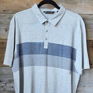 TravisMathew Mens XL Golf Polo Shirt Gray Striped Performance Short Sleeve EUC